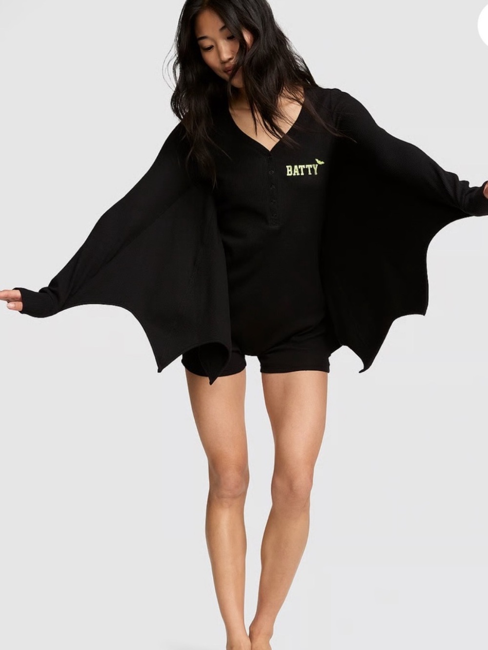 PINK Victoria's Secret Black Batwing Romper with 'Batty' Patch